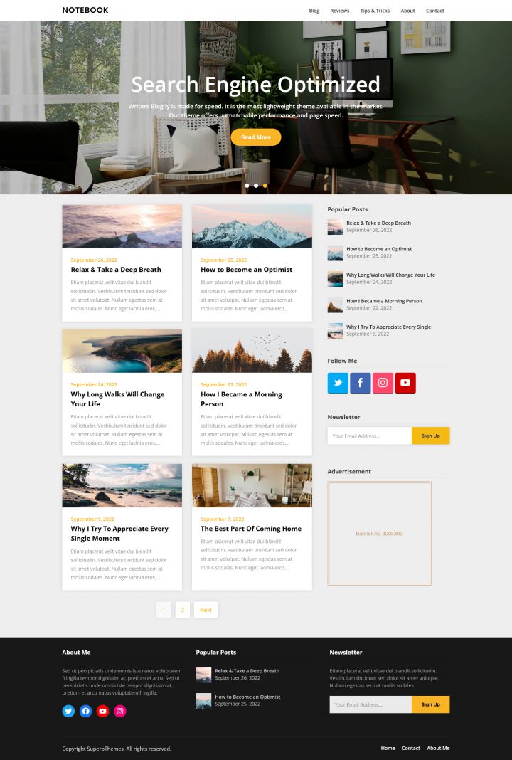 WordPress шаблон Superb Themes Writers Blogily